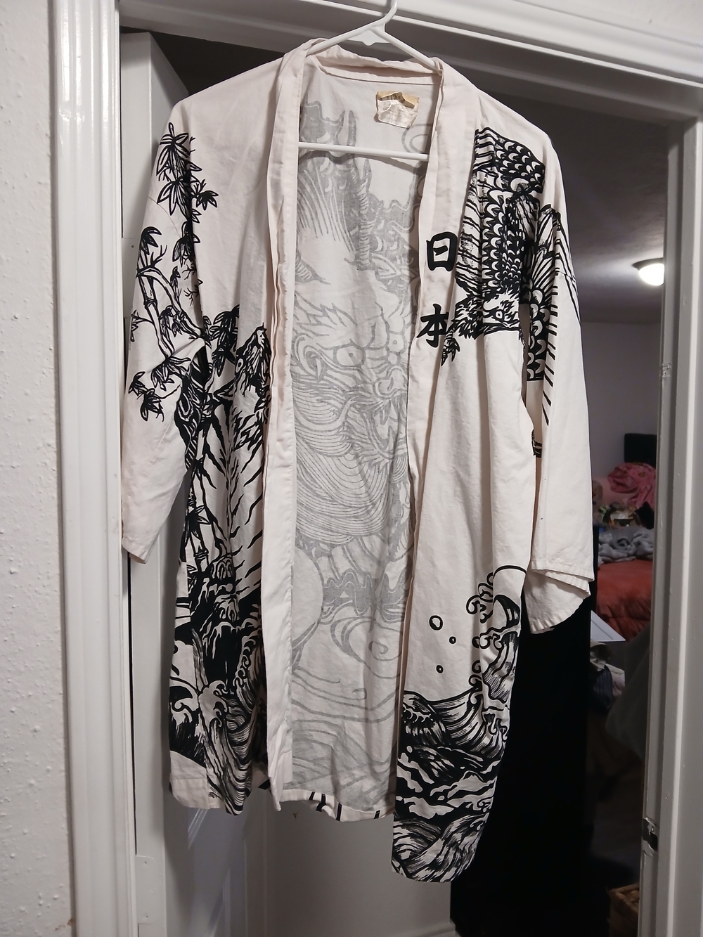 Kimono Japan Lightweight White and Black Printed Kimono Jacket